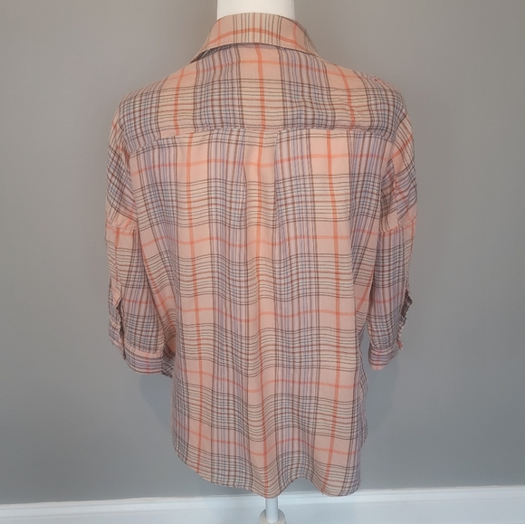 Anthropologie Holding Horses plaid peach wrap top, size 2 - Picture 3 of 6